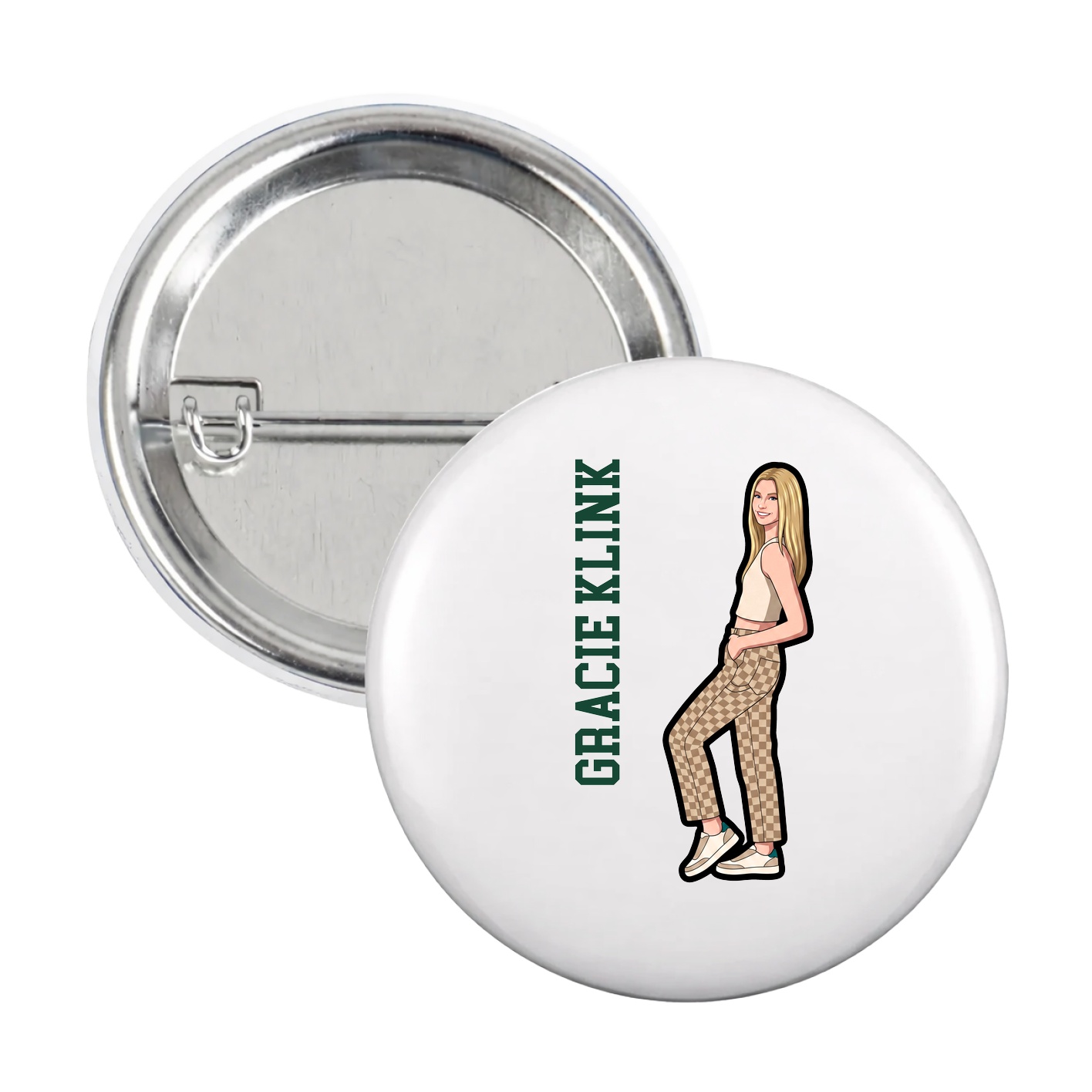 Game Day Button — Name Vertical in White