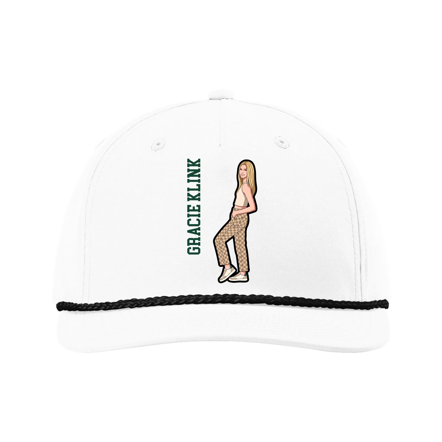 Five-Panel Classic Rope Cap — Name Vertical in White