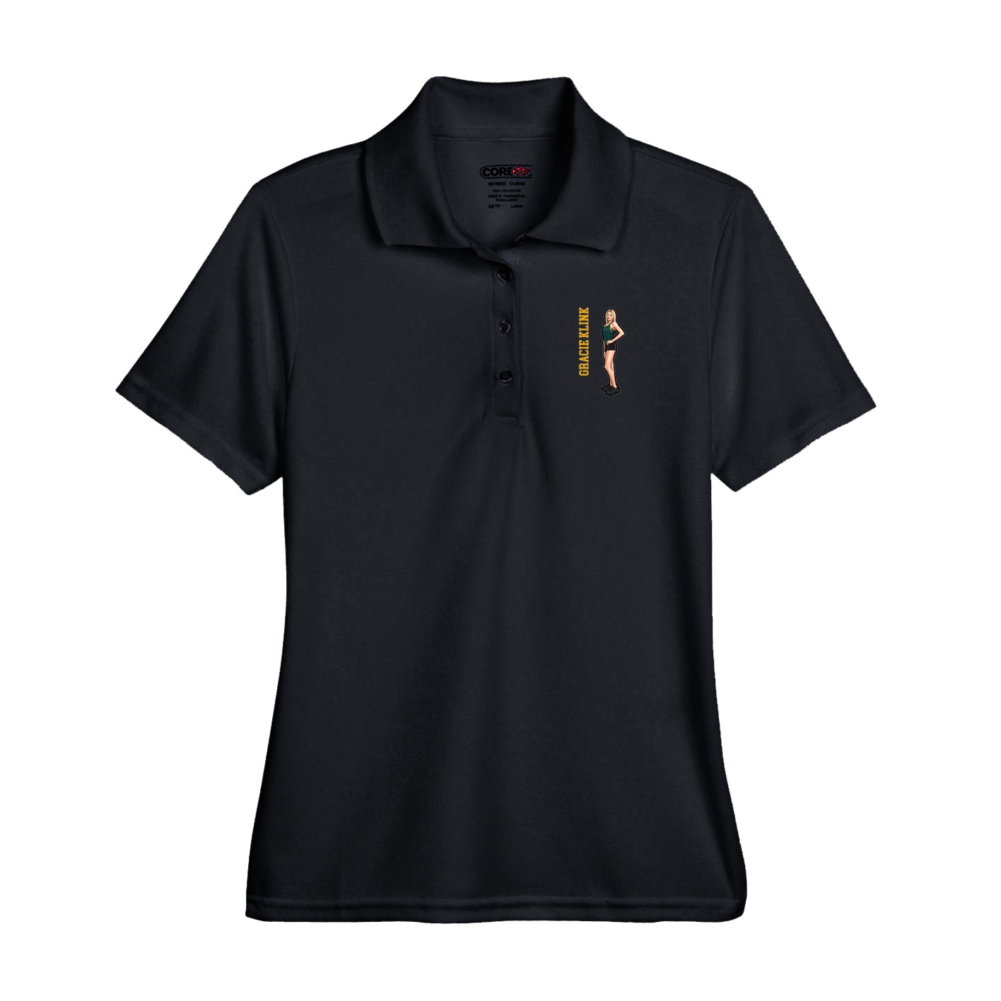 Performance Polo — Name Vertical in Black