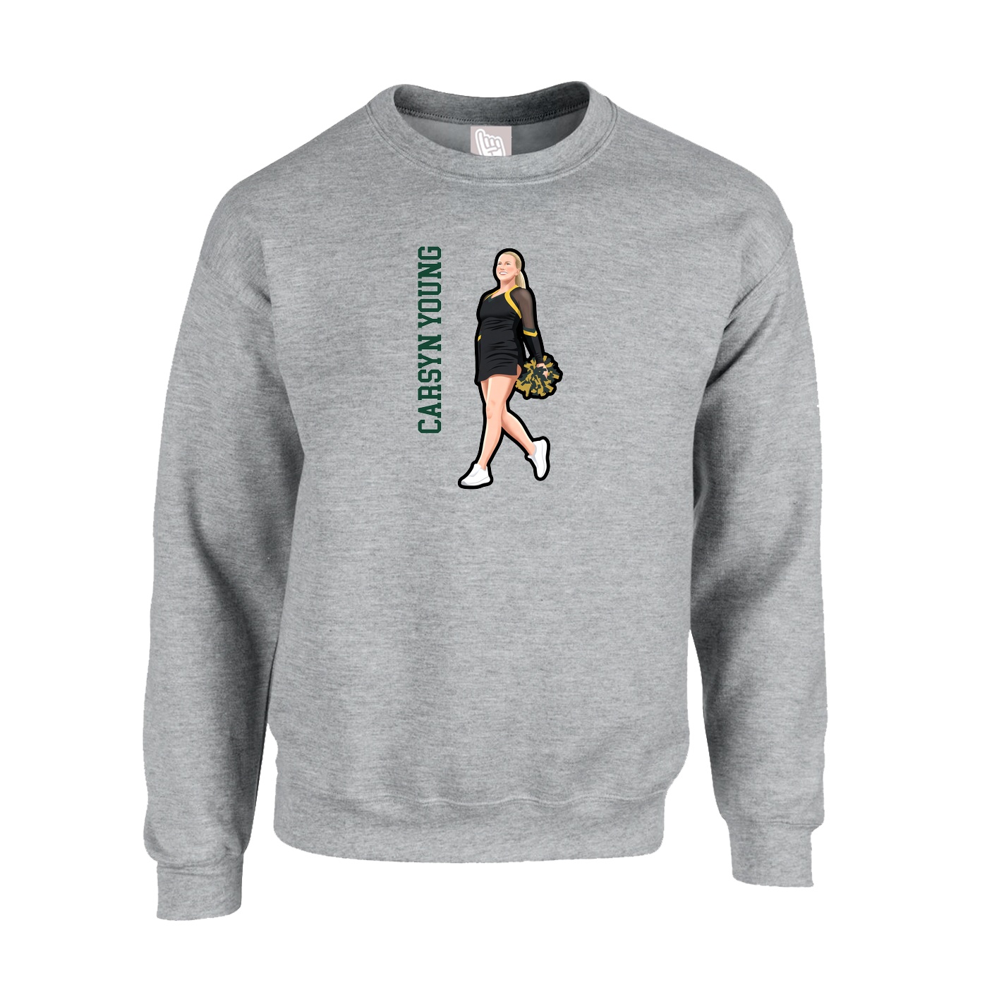 Fleece Crew — Name Vertical in Grey