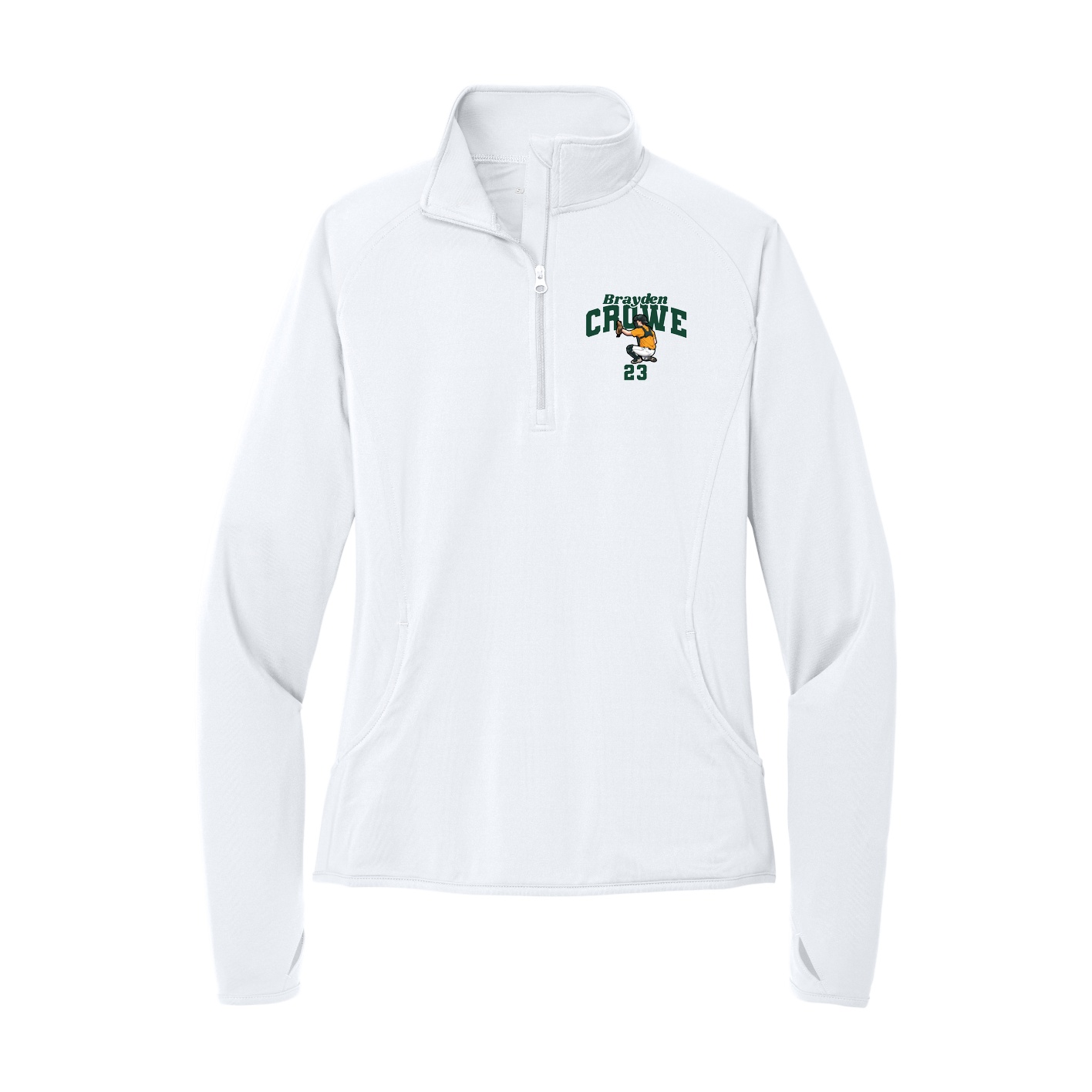 Women's Q-Zip Pullover — Signature Arch in White