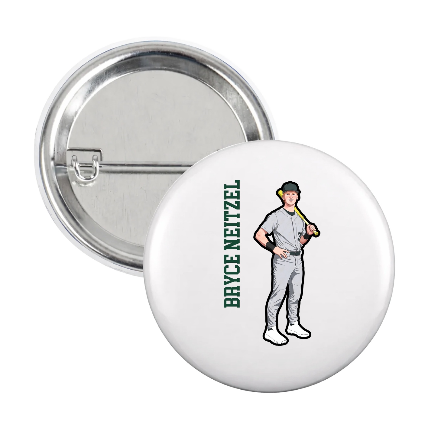 Game Day Button — Name Vertical in White