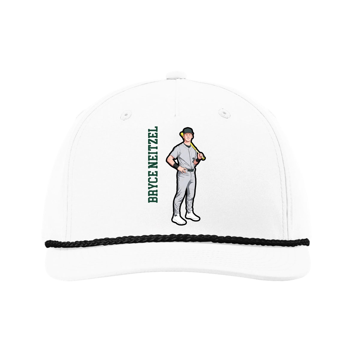 Five-Panel Classic Rope Cap — Name Vertical in White