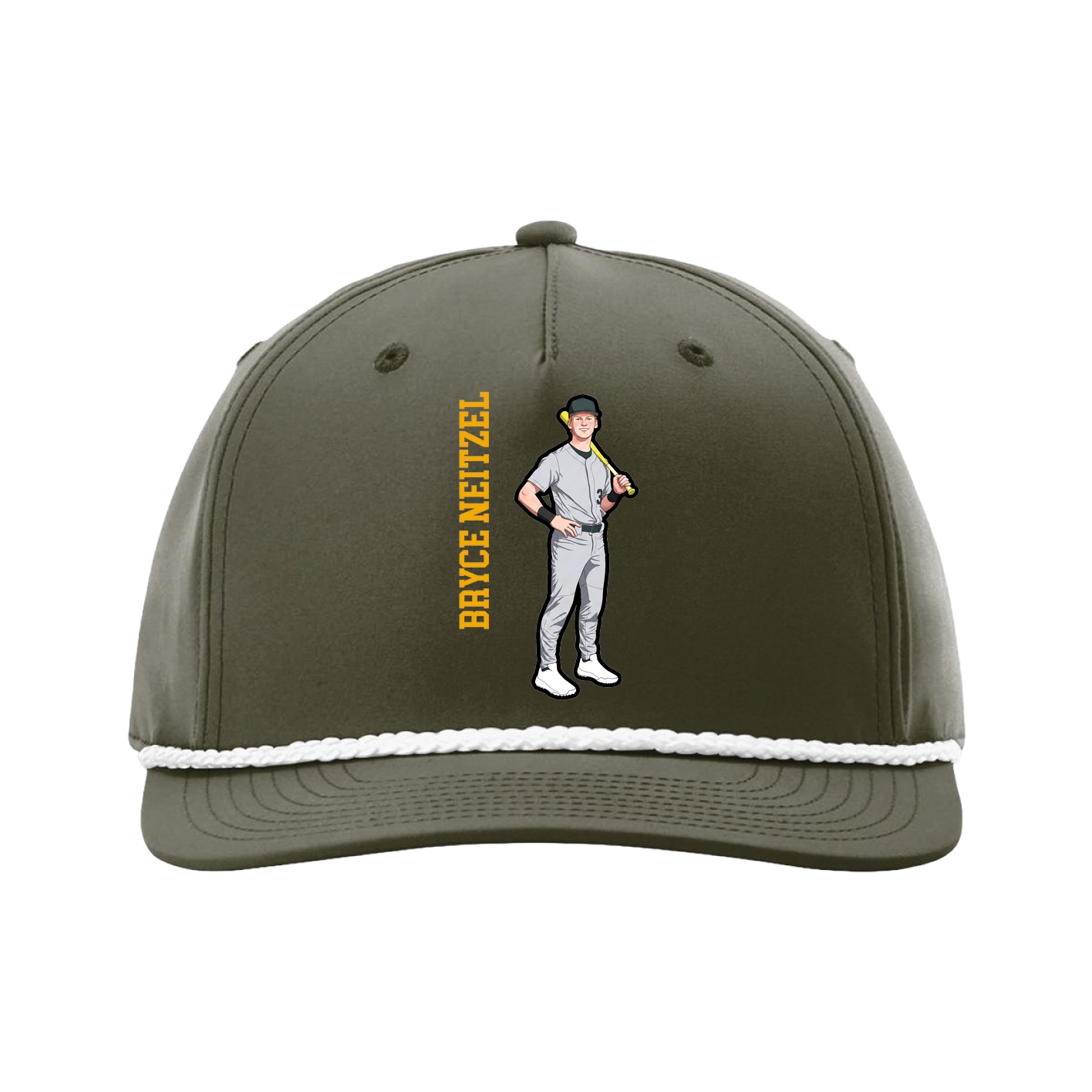 Five-Panel Classic Rope Cap — Name Vertical in Green