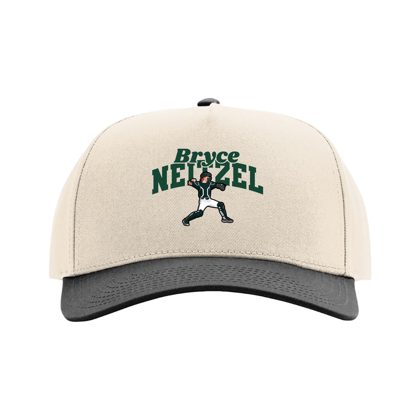 Full Fabric Five-Panel Champ Cap — Signature Arch in Cream/Black