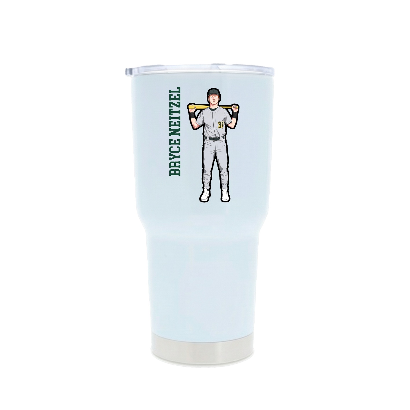 30oz Stainless Steel Tumbler — Name Vertical in White