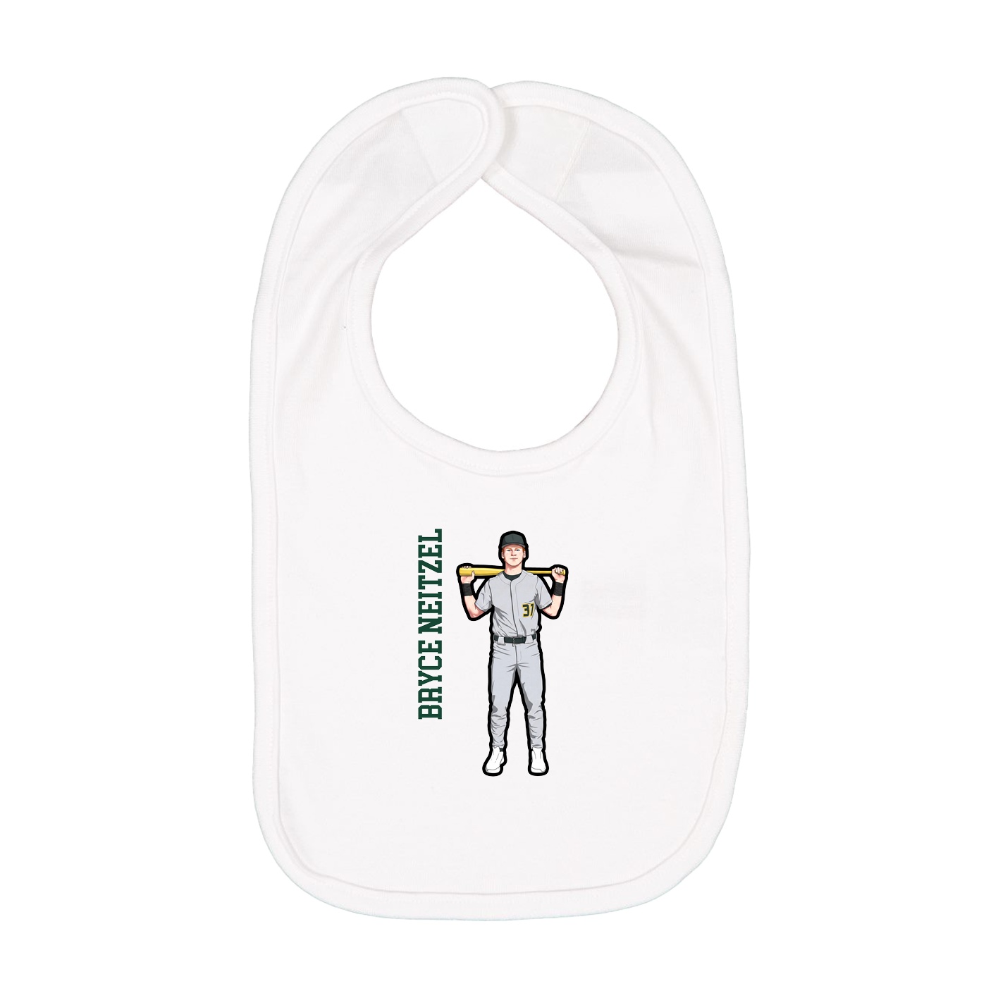 Infant Bib — Name Vertical in White