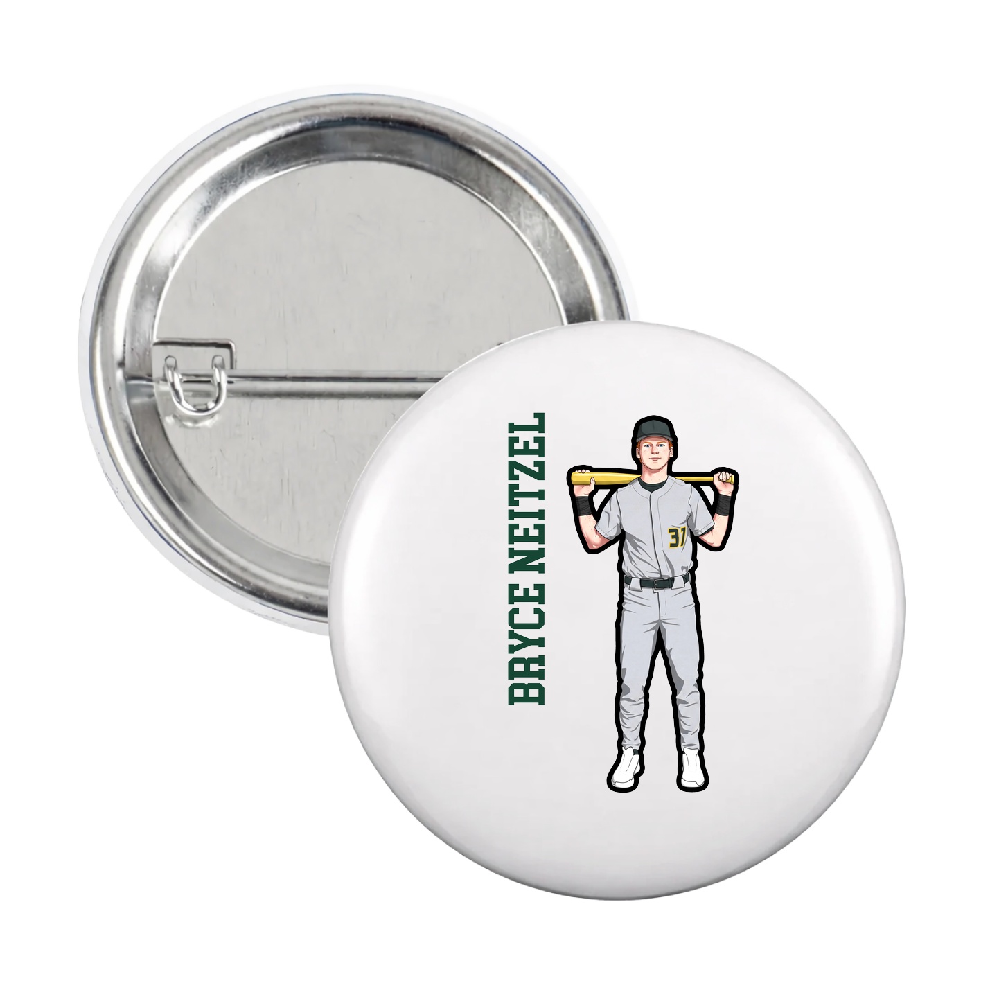 Game Day Button — Name Vertical in White