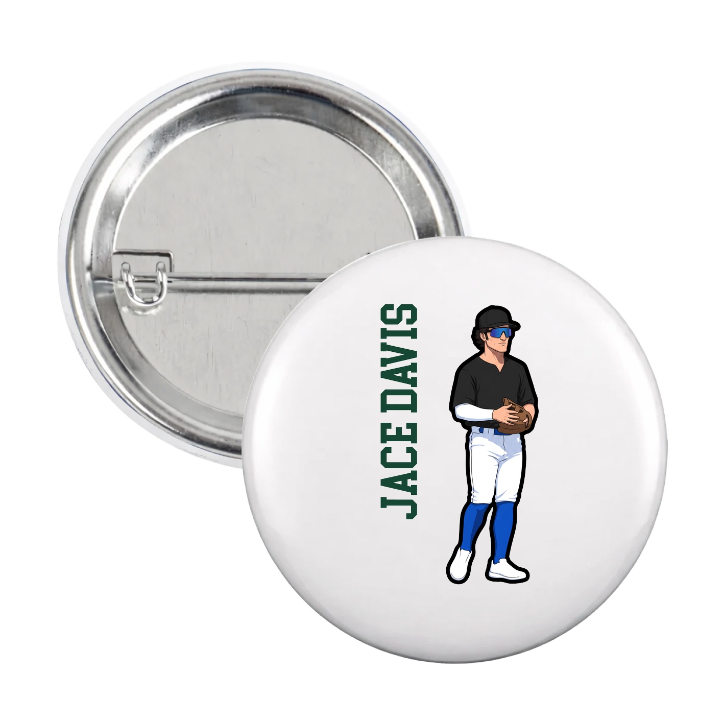 Game Day Button — Name Vertical in White
