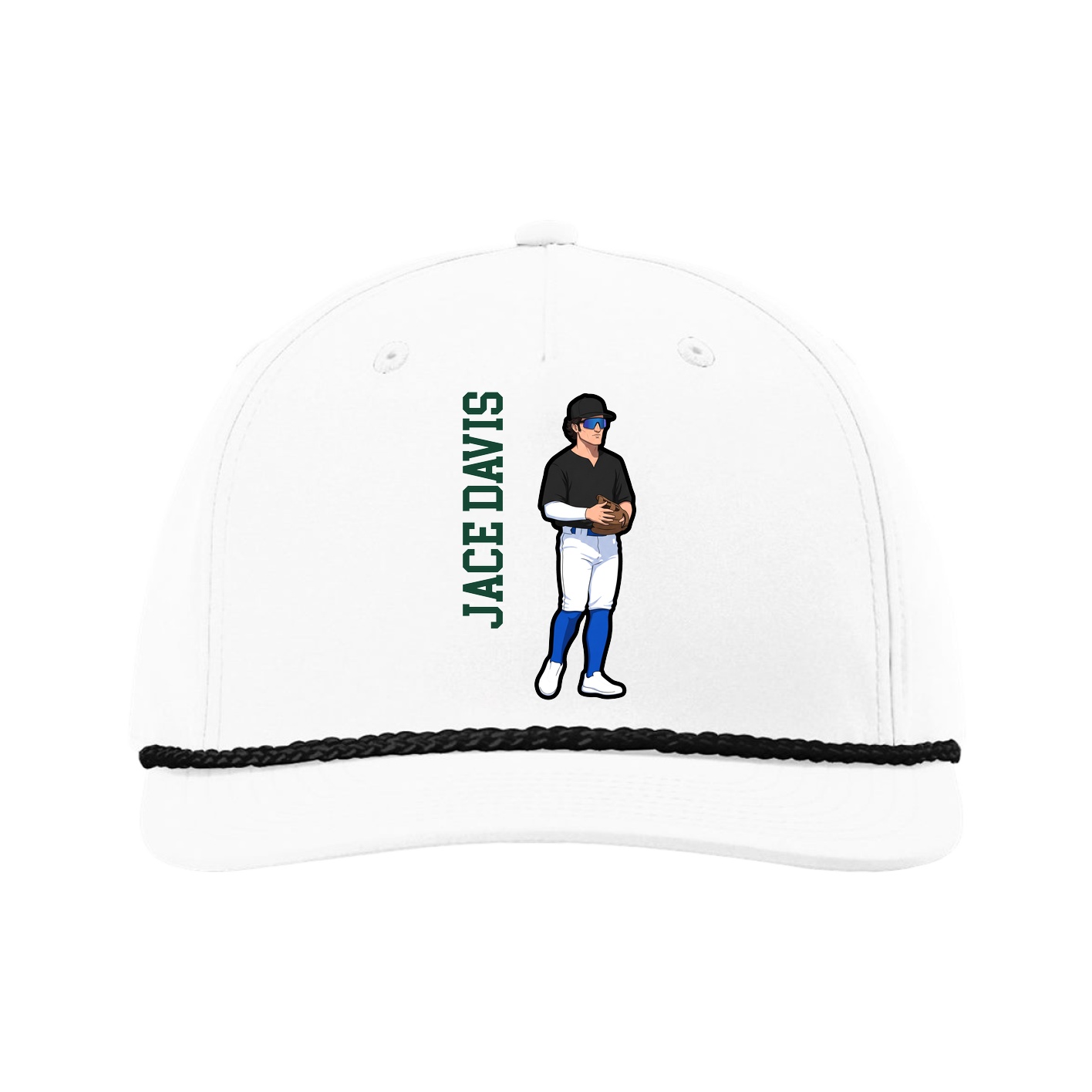 Five-Panel Classic Rope Cap — Name Vertical in White