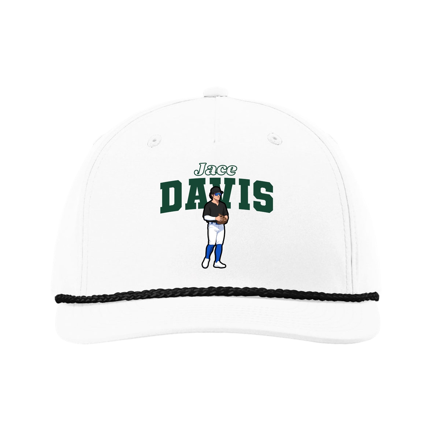 Five-Panel Classic Rope Cap — Name Arch in White