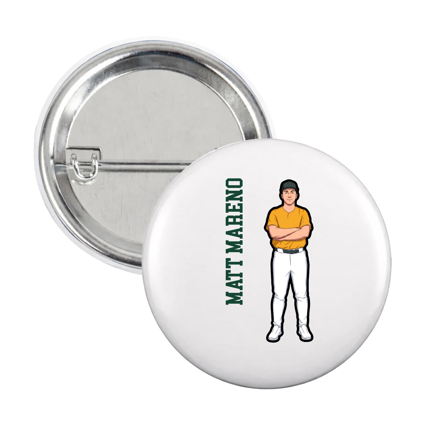 Game Day Button — Name Vertical in White