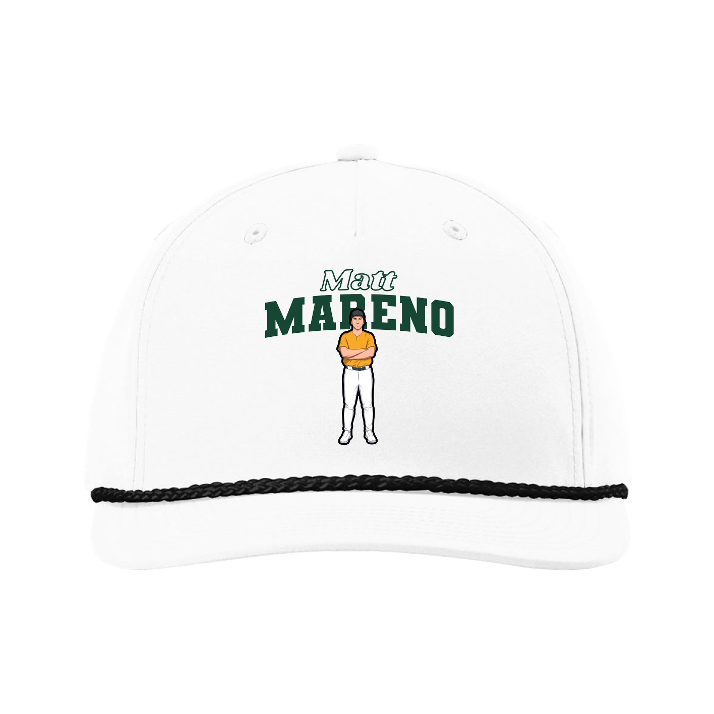 Five-Panel Classic Rope Cap — Name Arch in White