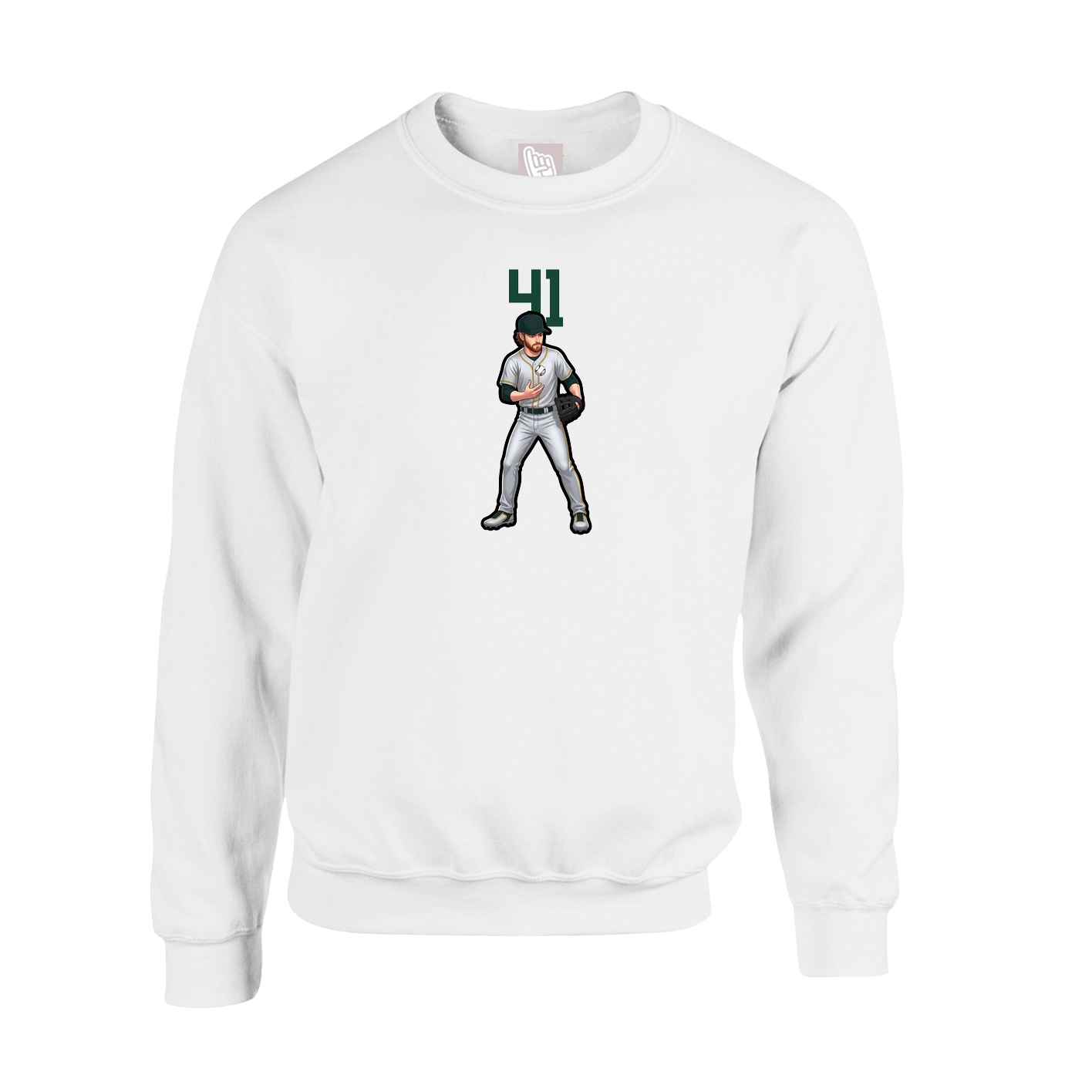 Fleece Crew — Number Top in White