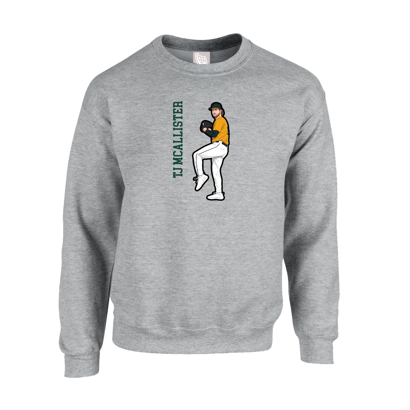Fleece Crew — Name Vertical in Grey