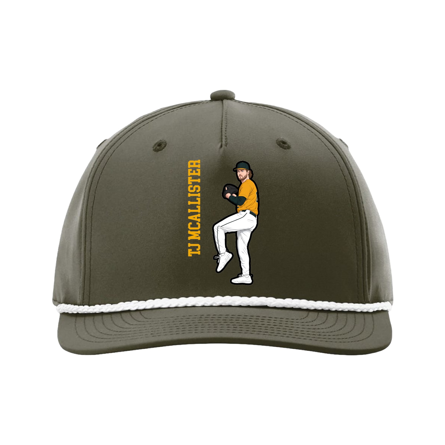 Five-Panel Classic Rope Cap — Name Vertical in Green