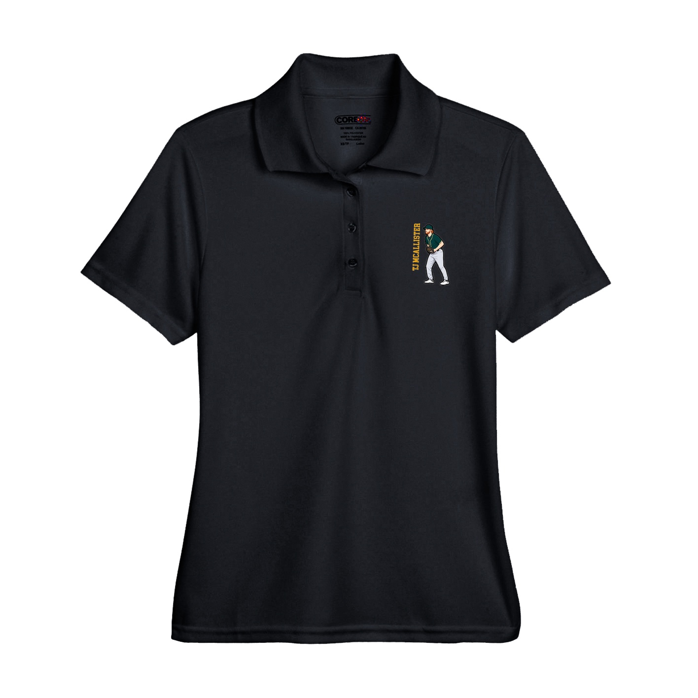 Womens Performance Polo — Name Vertical in Black