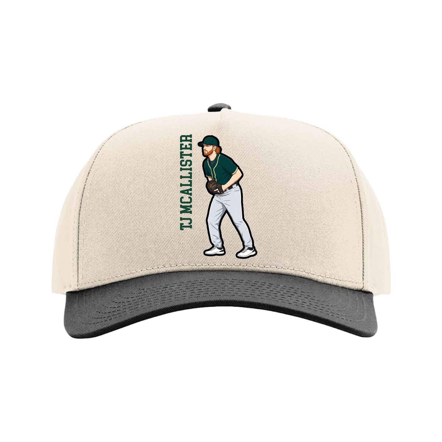 Full Fabric Five-Panel Champ Cap — Name Vertical in Cream/Black