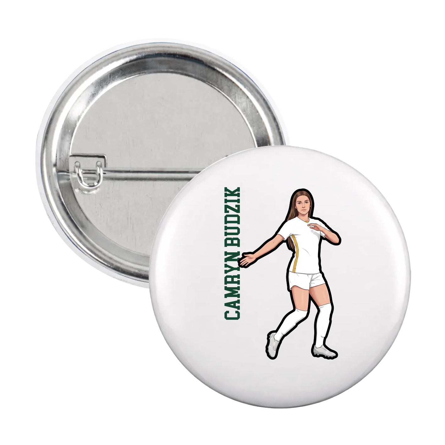Game Day Button — Name Vertical in White