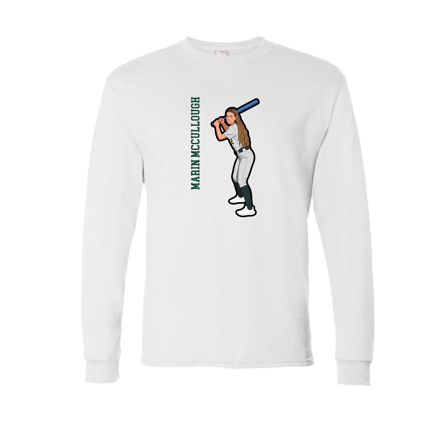 Long Sleeve Tee — Name Vertical in White
