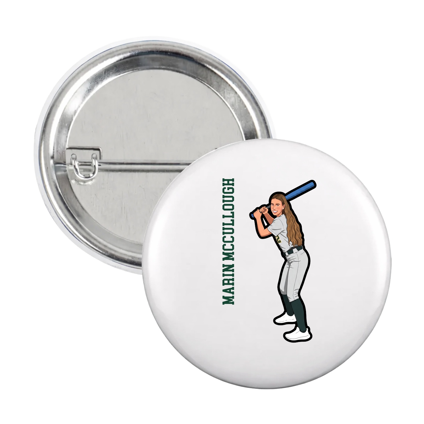 Game Day Button — Name Vertical in White