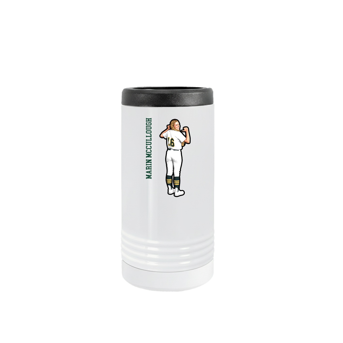 Slim Beverage Holder — Name Vertical in White