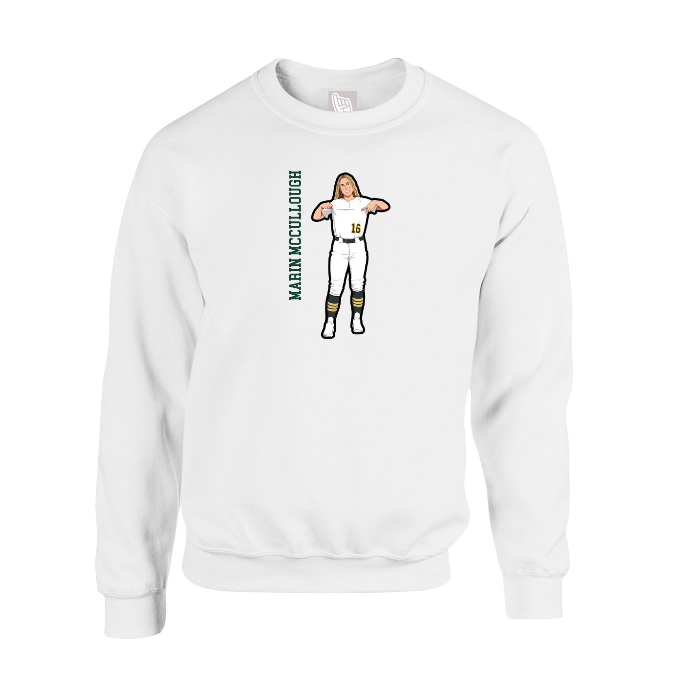 Fleece Crew — Name Vertical in White