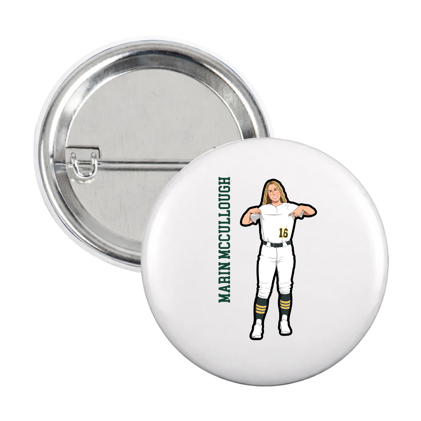 Game Day Button — Name Vertical in White