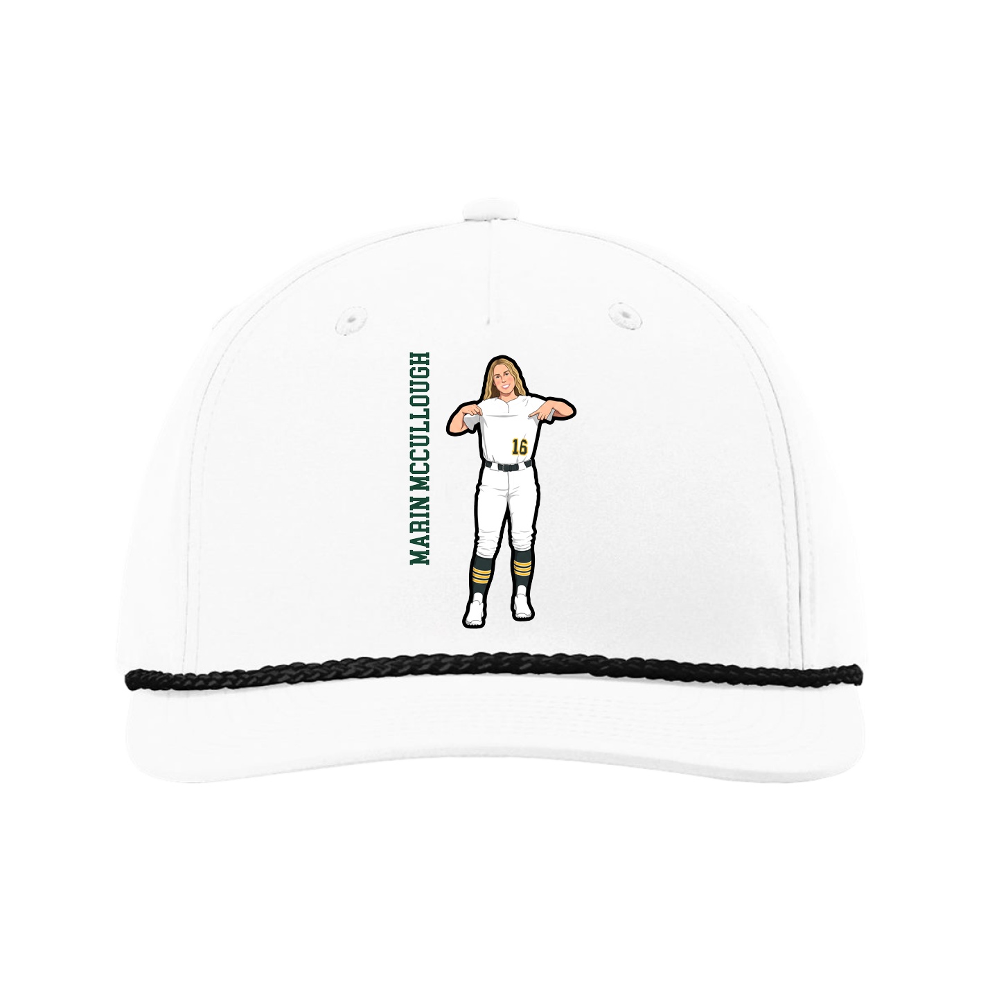 Five-Panel Classic Rope Cap — Name Vertical in White
