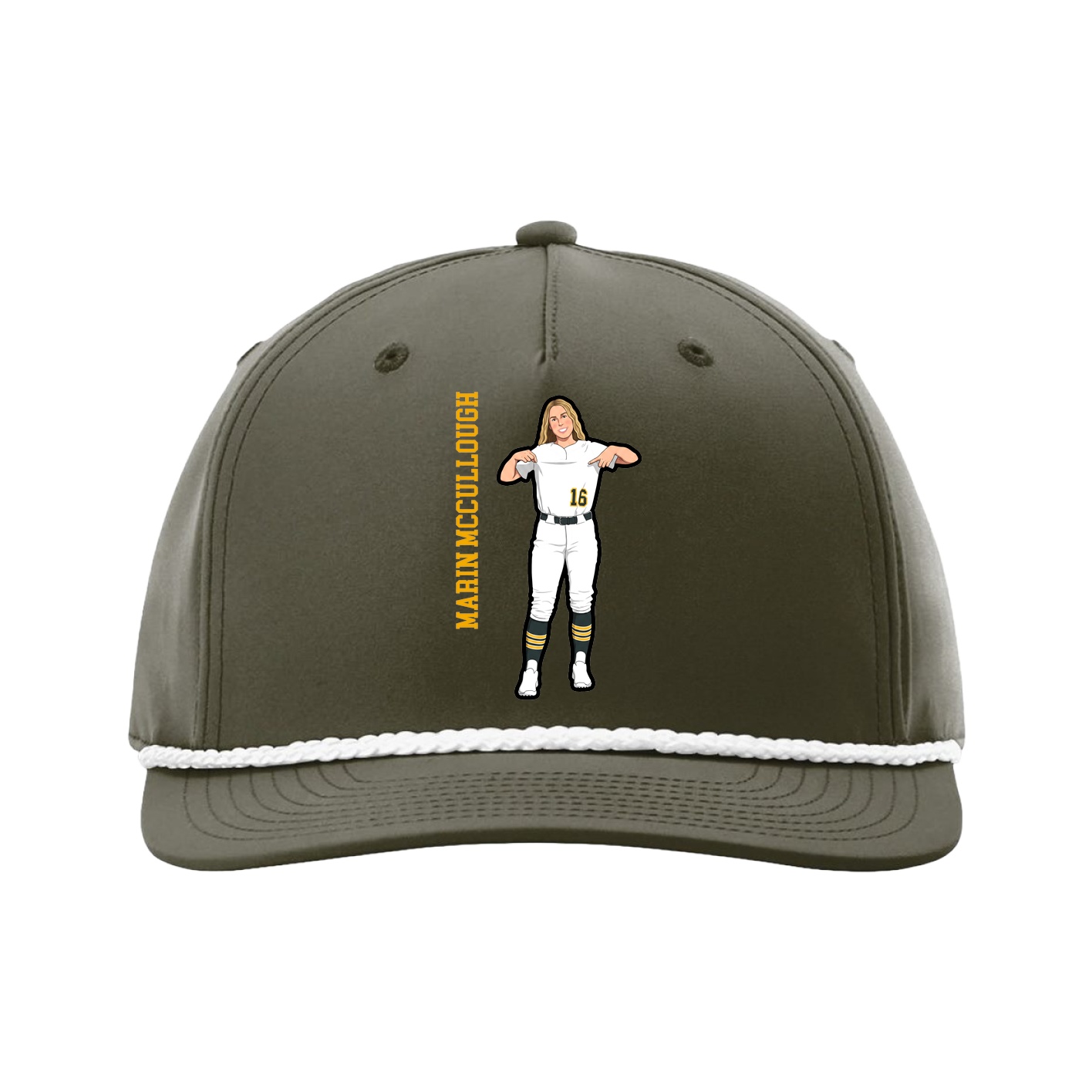Five-Panel Classic Rope Cap — Name Vertical in Green
