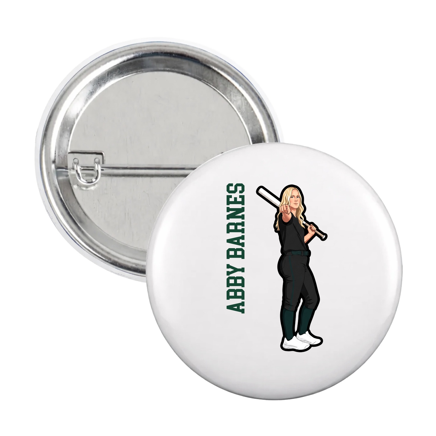 Game Day Button — Name Vertical in White