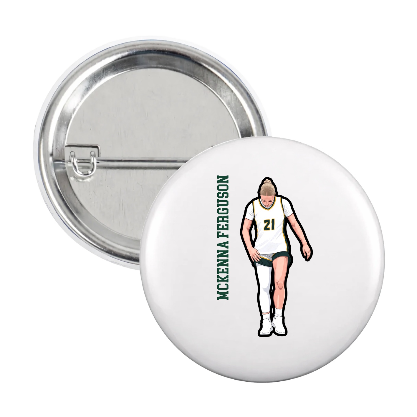 Game Day Button — Name Vertical in White