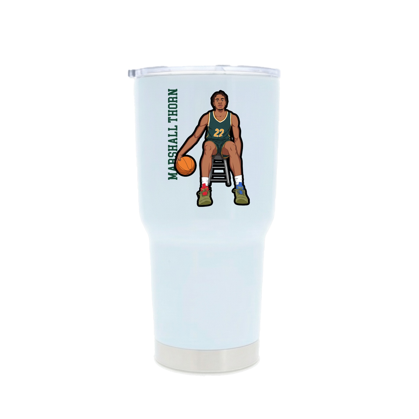 30oz Stainless Steel Tumbler — Name Vertical in White