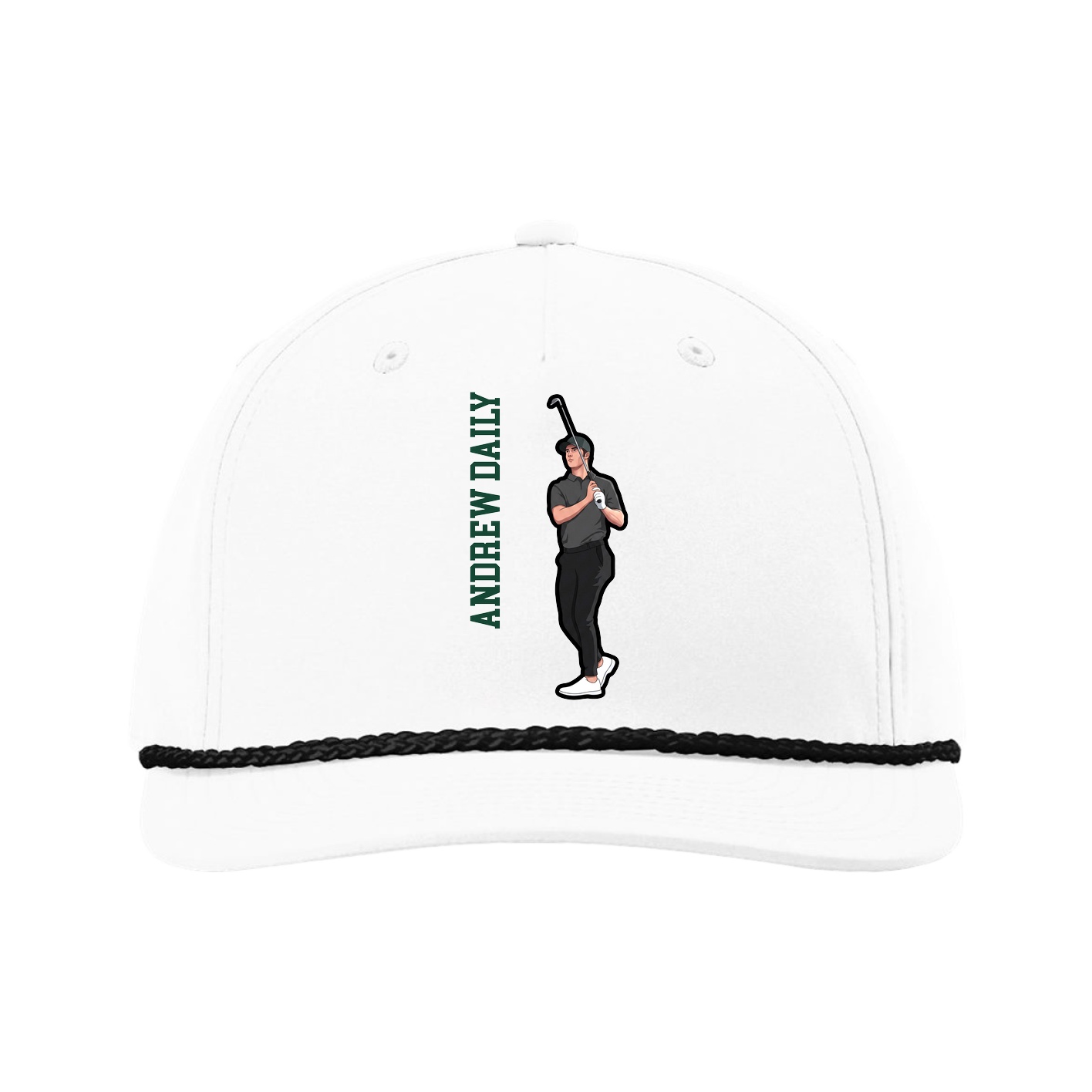 Five-Panel Classic Rope Cap — Name Vertical in White