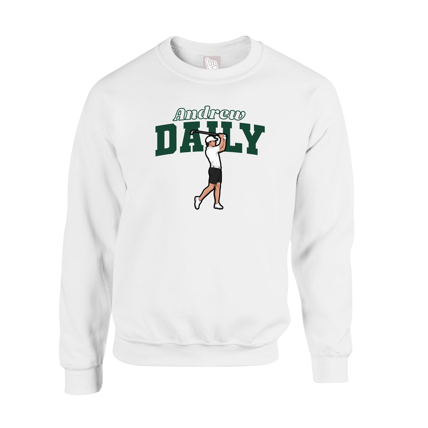 Fleece Crew — Name Arch in White