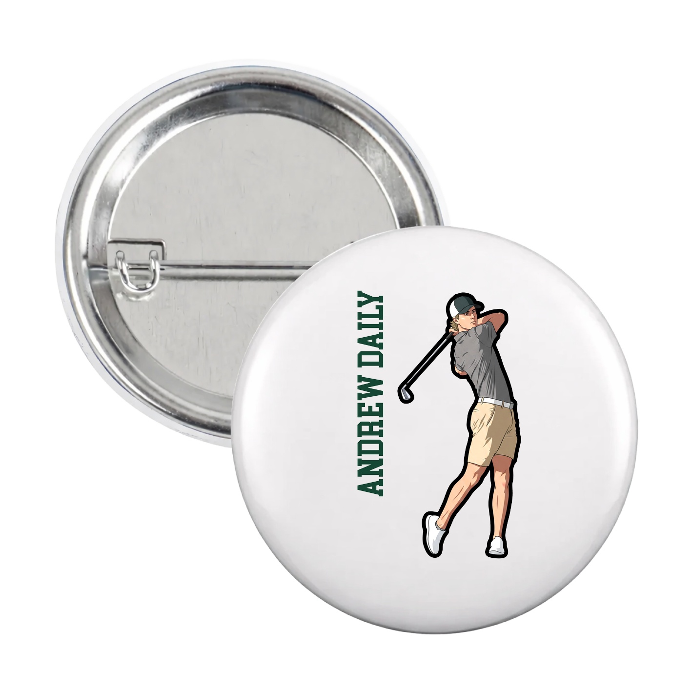 Game Day Button — Name Vertical in White