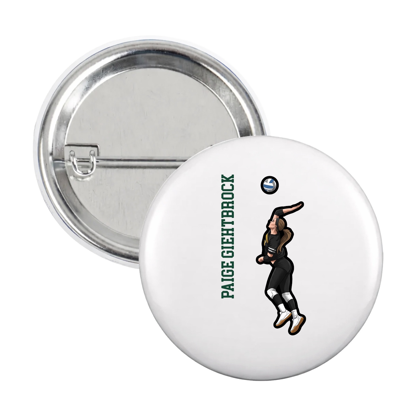 Game Day Button — Name Vertical in White