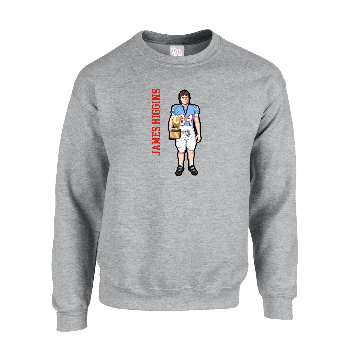 Fleece Crew — Name Vertical in Grey