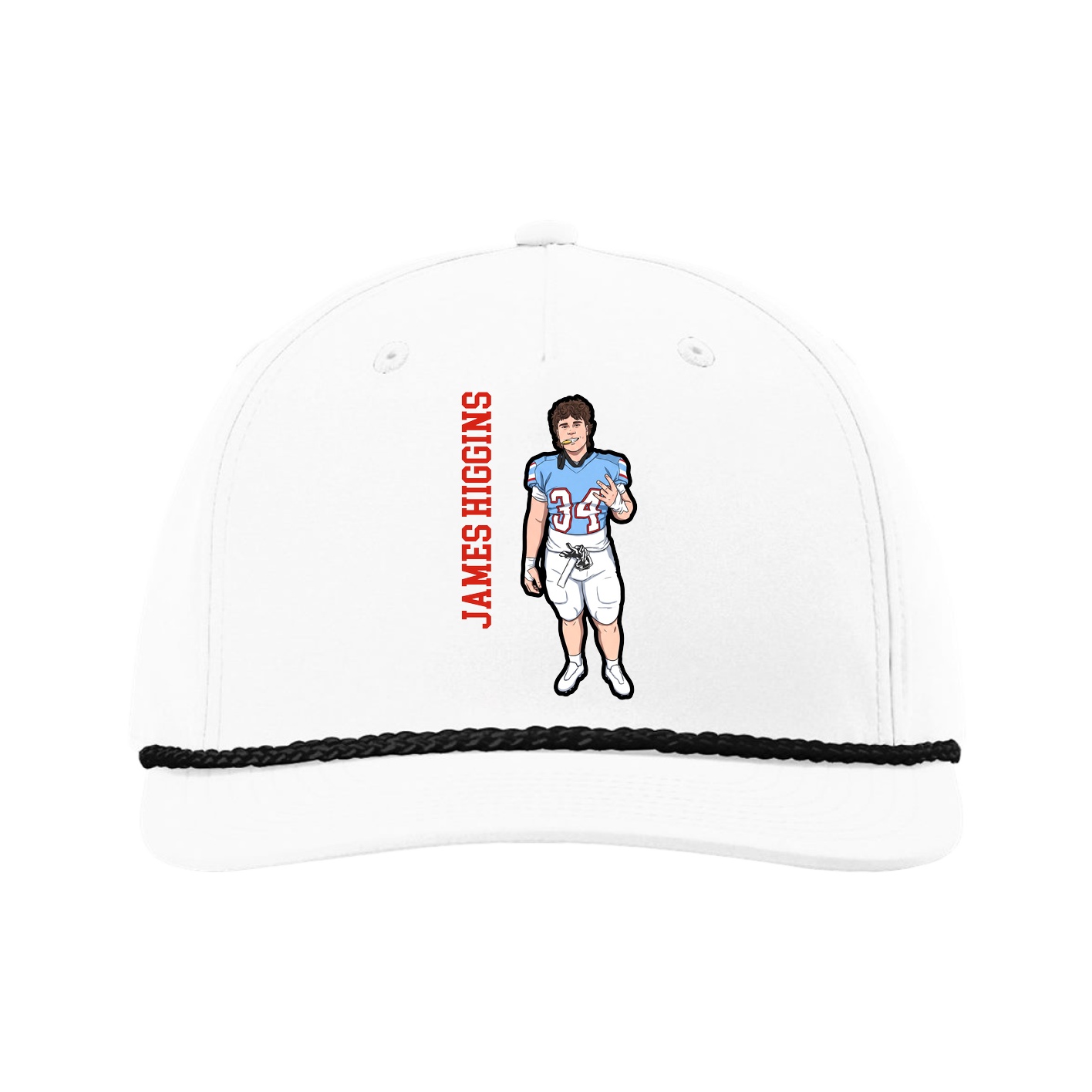 Five-Panel Classic Rope Cap — Name Vertical in White