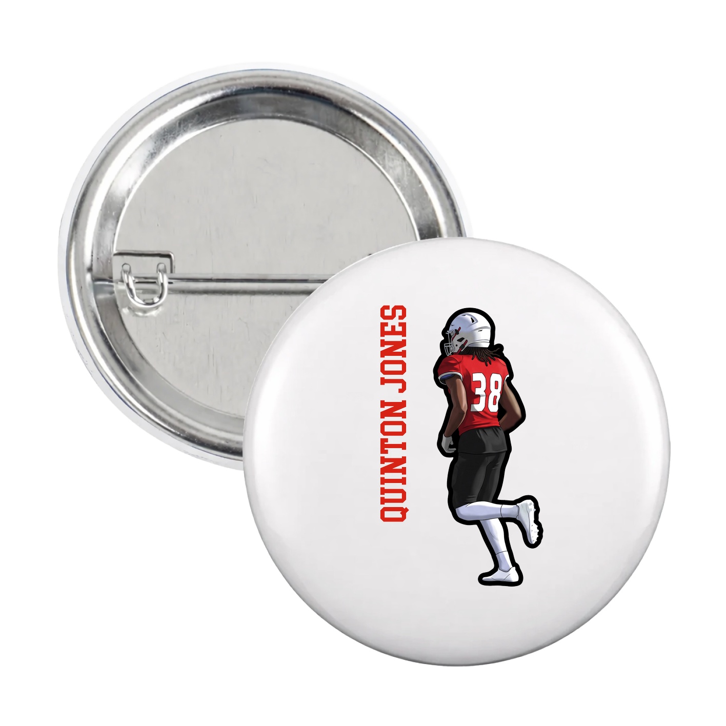Game Day Button — Name Vertical in White