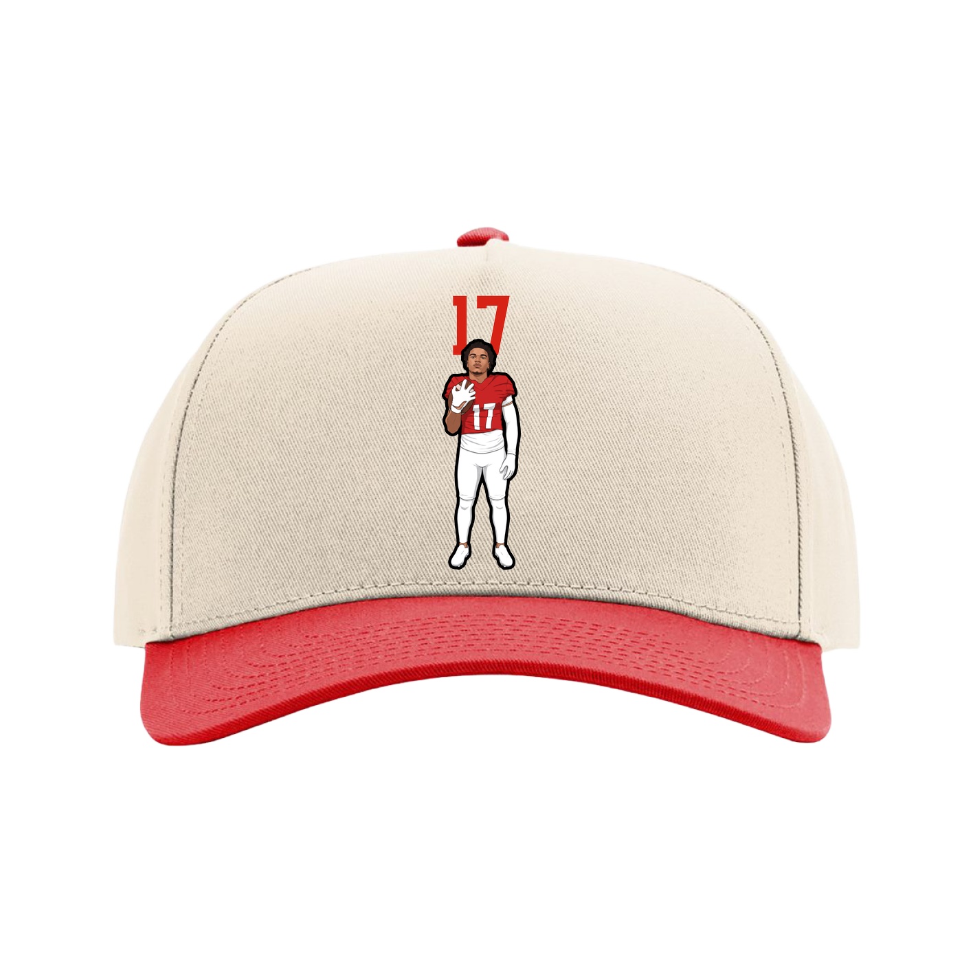 Full Fabric Five-Panel Champ Cap — Number Top in Cream/Red