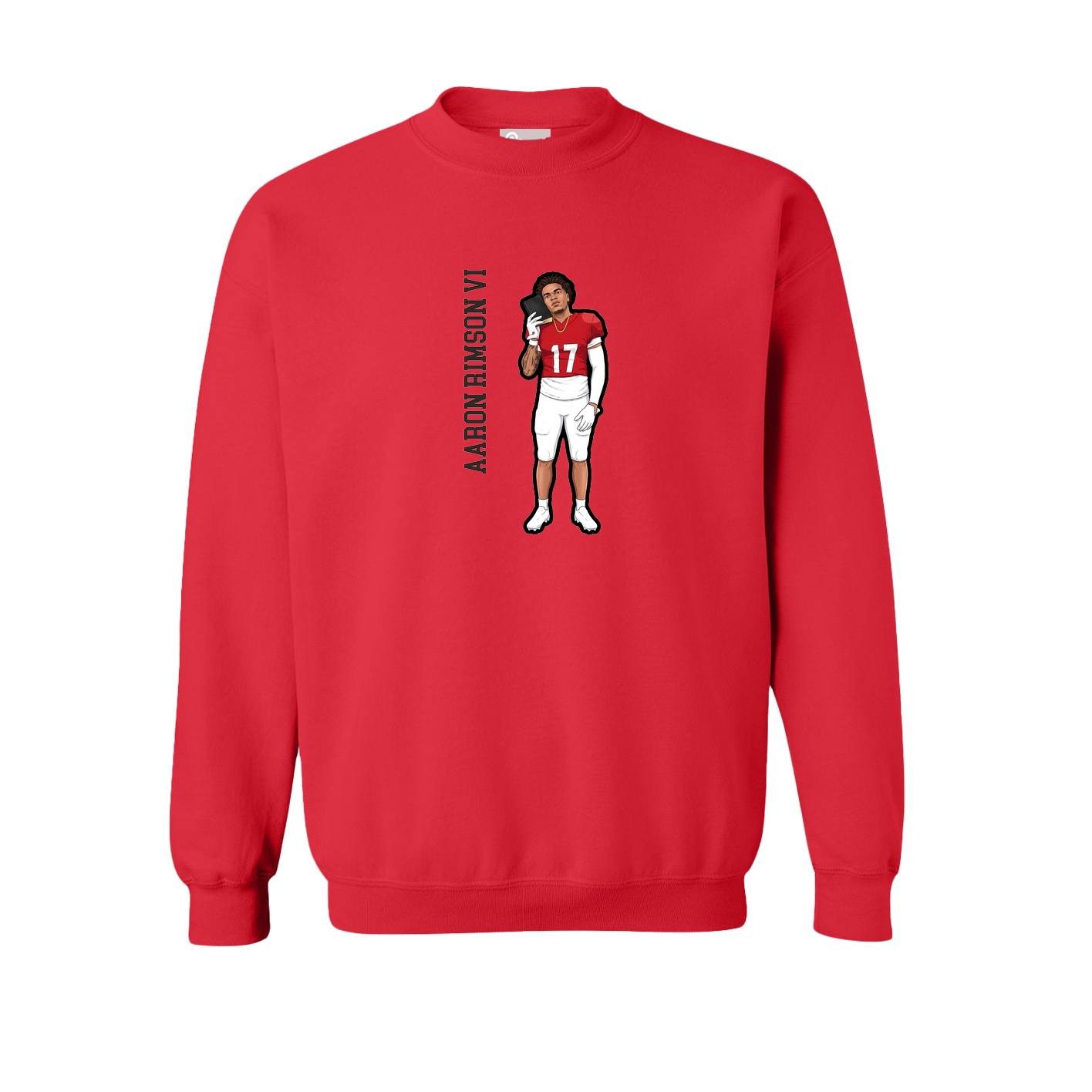 Fleece Crew — Name Vertical in Red