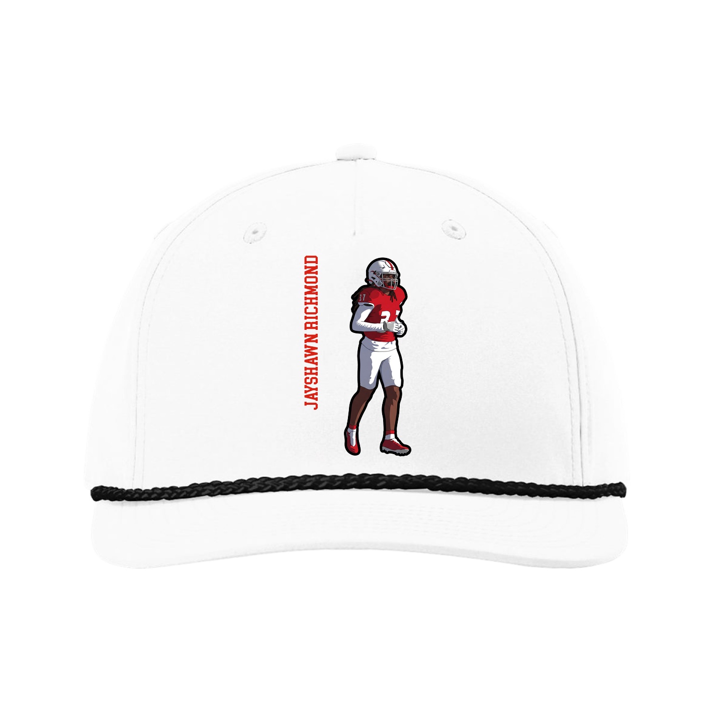 Five-Panel Classic Rope Cap — Name Vertical in White