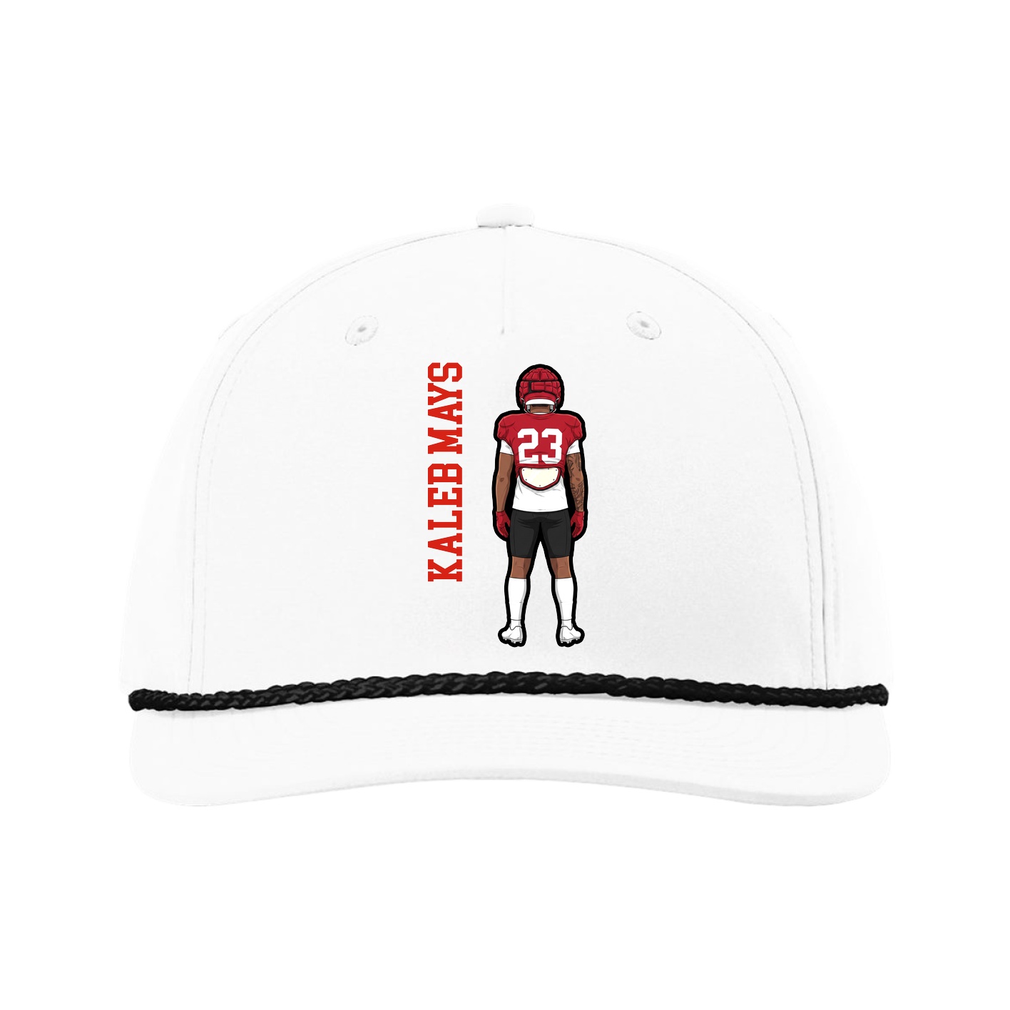 Five-Panel Classic Rope Cap — Name Vertical in White