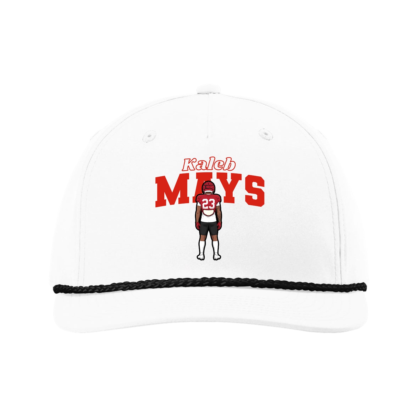 Five-Panel Classic Rope Cap — Name Arch in White