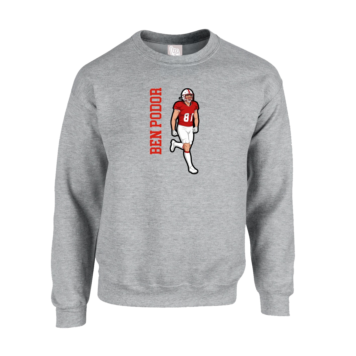 Fleece Crew — Name Vertical in Grey