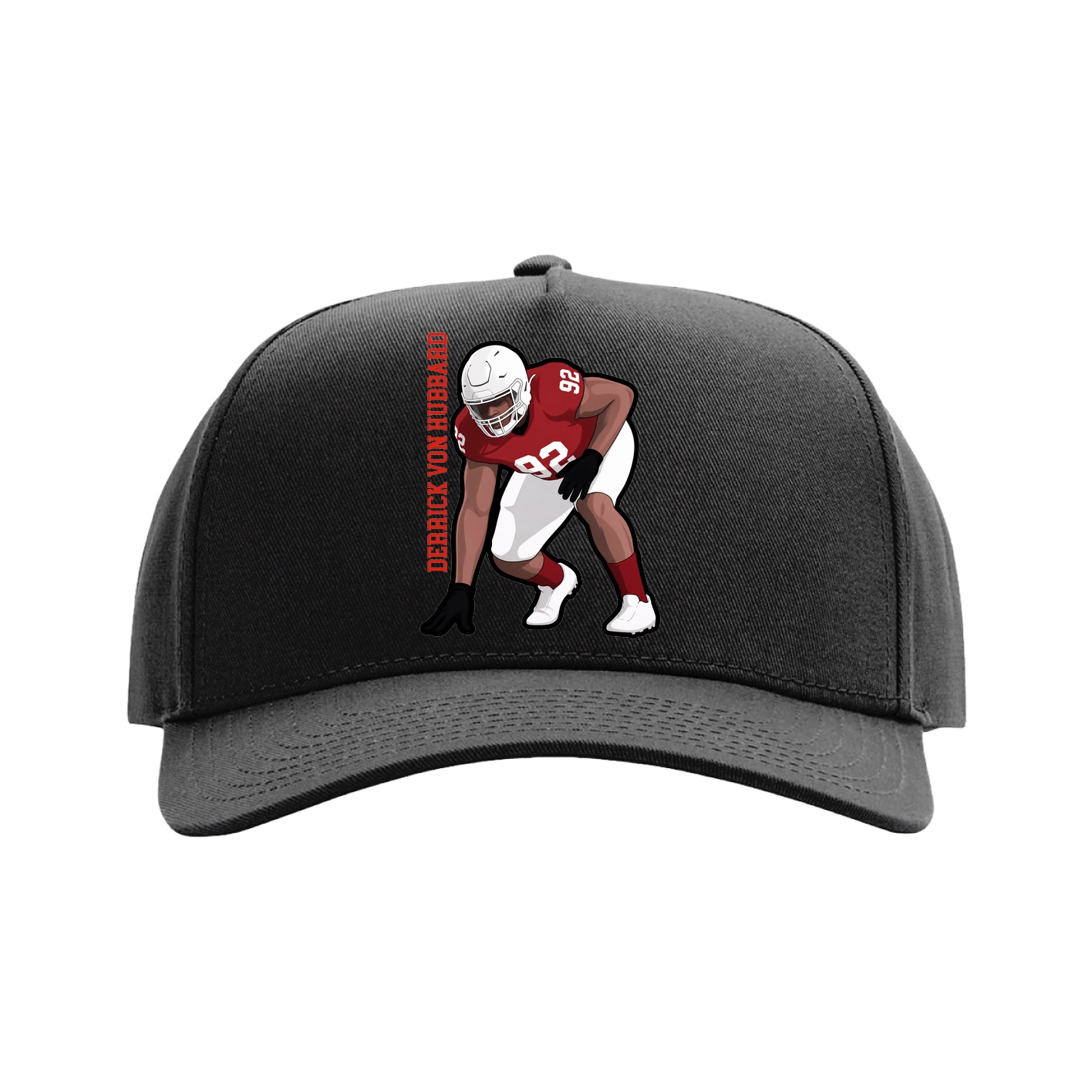 Full Fabric Five-Panel Champ Cap — Name Vertical in Black