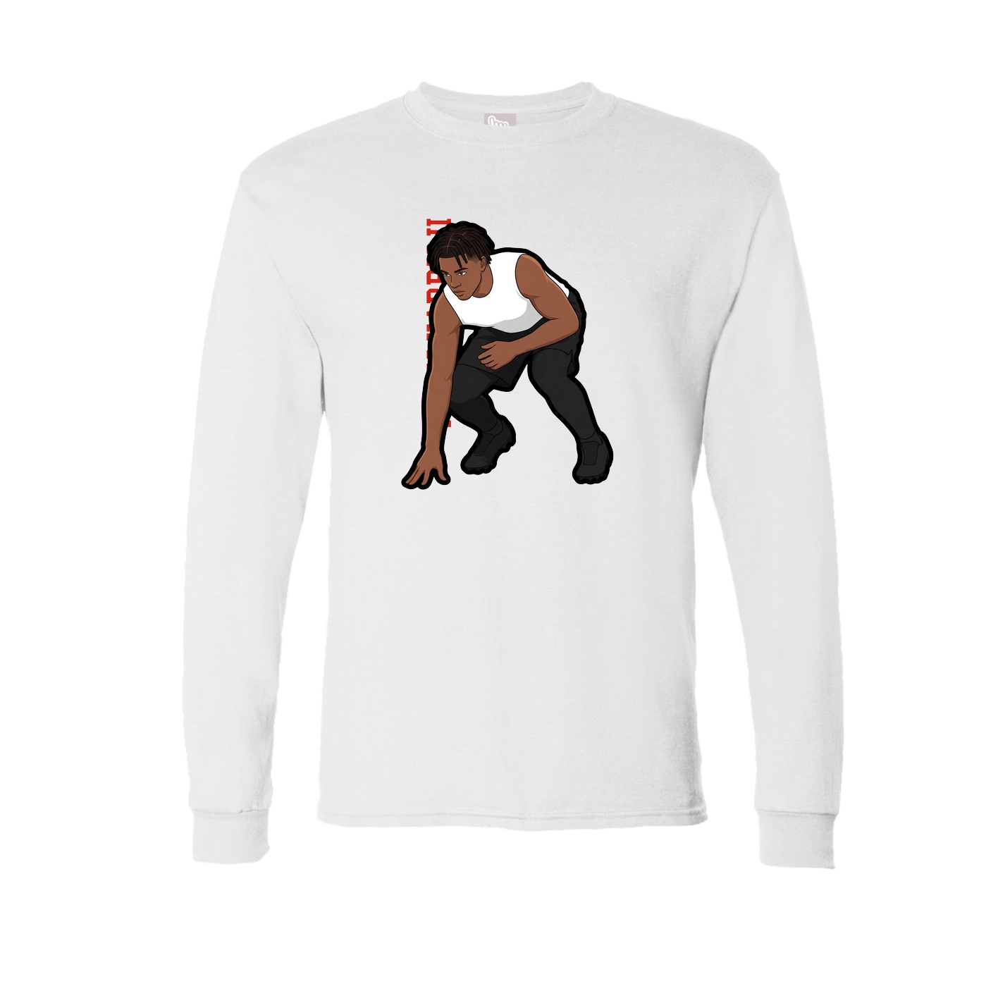 Long Sleeve Tee — Name Vertical in White