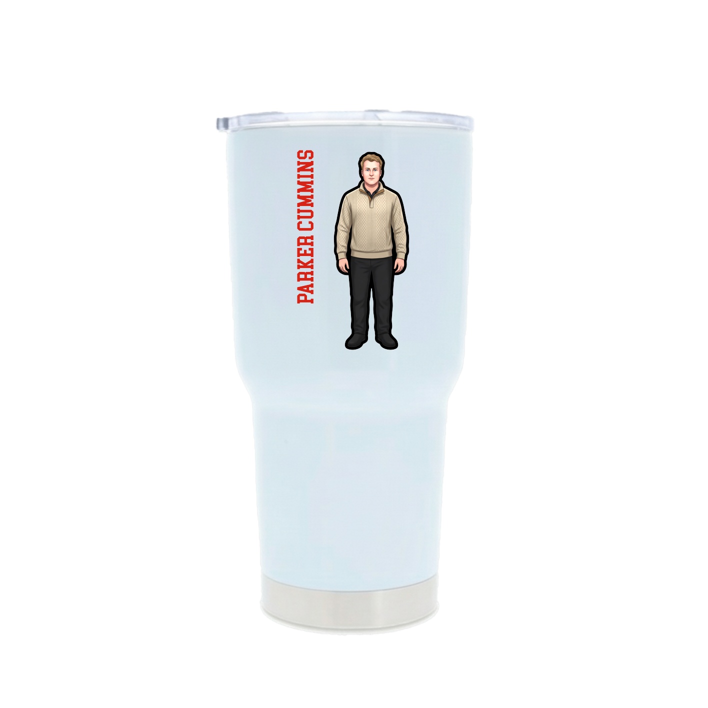 30oz Stainless Steel Tumbler — Name Vertical in White