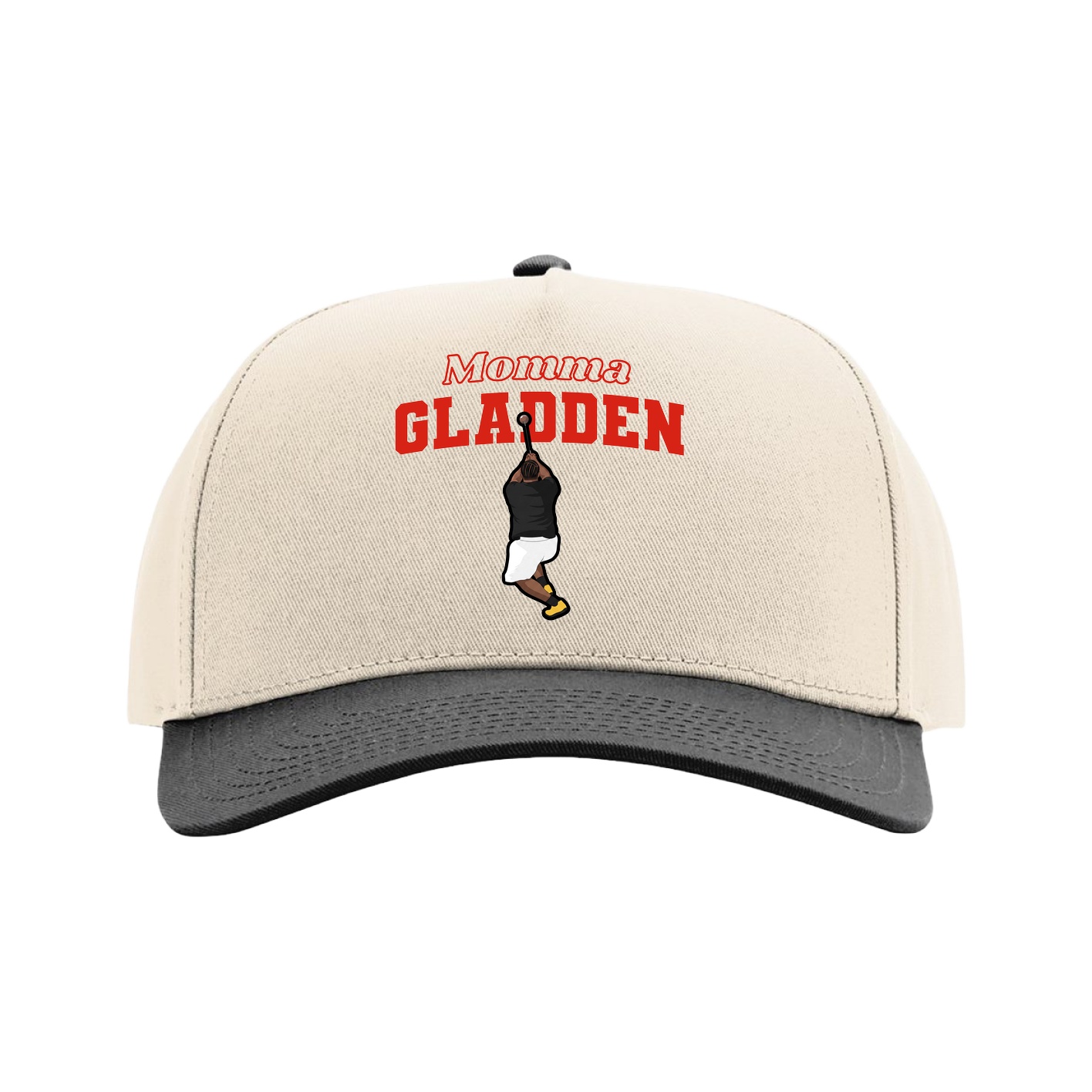 Full Fabric Five-Panel Champ Cap — Mothers Day Block in Cream/Black